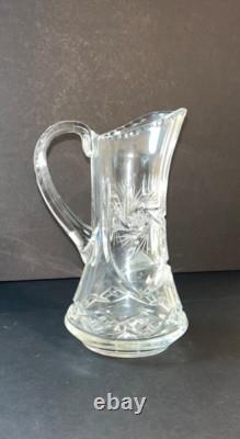 8 in CRYSTAL Cut Glass AMERICAN BRILLIANT PERIOD DEEP WATER PITCHER Swirls Star