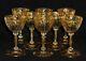 8 pcs Antique Val Saint Lambert Crystal Gold Encrusted Intaglio Cut Wine Glasses