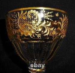 8 pcs Antique Val Saint Lambert Crystal Gold Encrusted Intaglio Cut Wine Glasses