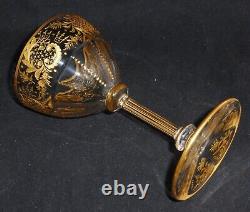 8 pcs Antique Val Saint Lambert Crystal Gold Encrusted Intaglio Cut Wine Glasses
