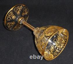 8 pcs Antique Val Saint Lambert Crystal Gold Encrusted Intaglio Cut Wine Glasses