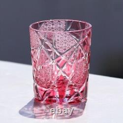 8oz Pink Edo Kiriko Hand-Cut Crystal Whiskey Cup Old Fashioned Glass for Bars