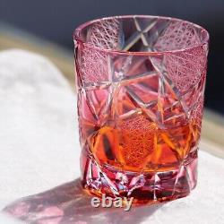 8oz Pink Edo Kiriko Hand-Cut Crystal Whiskey Cup Old Fashioned Glass for Bars