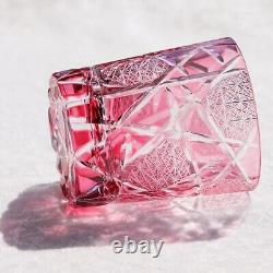 8oz Pink Edo Kiriko Hand-Cut Crystal Whiskey Cup Old Fashioned Glass for Bars