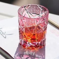 8oz Pink Edo Kiriko Hand-Cut Crystal Whiskey Cup Old Fashioned Glass for Bars