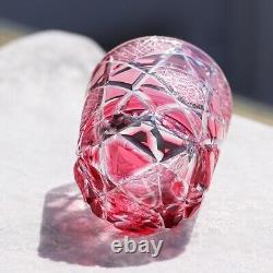 8oz Pink Edo Kiriko Hand-Cut Crystal Whiskey Cup Old Fashioned Glass for Bars