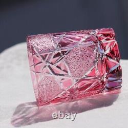 8oz Pink Edo Kiriko Hand-Cut Crystal Whiskey Cup Old Fashioned Glass for Bars