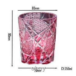 8oz Pink Edo Kiriko Hand-Cut Crystal Whiskey Cup Old Fashioned Glass for Bars