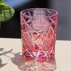 8oz Pink Edo Kiriko Hand-Cut Crystal Whiskey Cup Old Fashioned Glass for Bars