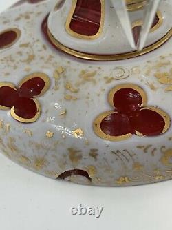 910586 Cranberry Over White Lustre With Prisms and Painted Gold Filigree