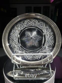 9.5 Plate Tray, American brilliant Period Cut glass Crystal Sterling Silver rim