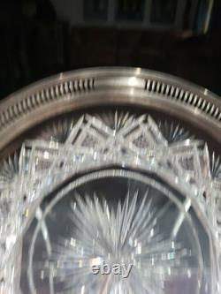 9.5 Plate Tray, American brilliant Period Cut glass Crystal Sterling Silver rim