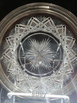9.5 Plate Tray, American brilliant Period Cut glass Crystal Sterling Silver rim