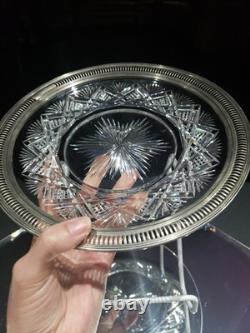 9.5 Plate Tray, American brilliant Period Cut glass Crystal Sterling Silver rim