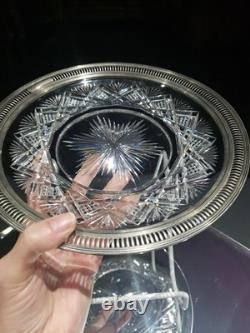 9.5 Plate Tray, American brilliant Period Cut glass Crystal Sterling Silver rim