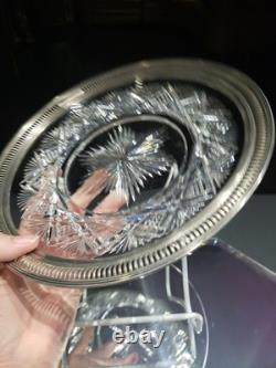 9.5 Plate Tray, American brilliant Period Cut glass Crystal Sterling Silver rim