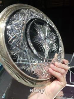 9.5 Plate Tray, American brilliant Period Cut glass Crystal Sterling Silver rim