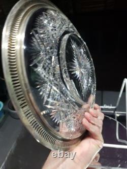 9.5 Plate Tray, American brilliant Period Cut glass Crystal Sterling Silver rim