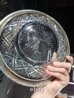 9.5 Plate Tray, American brilliant Period Cut glass Crystal Sterling Silver rim