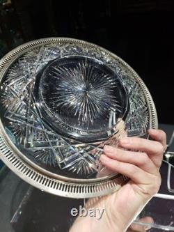 9.5 Plate Tray, American brilliant Period Cut glass Crystal Sterling Silver rim