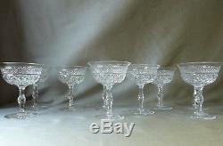 9 ANTIQUE WEBB /TUDOR CRYSTAL RUSSELL CUT CHAMPAGNE GLASSES, 5 SIGNED, h10,5 cm