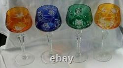 9 BOHEMIAN Hand Cut to Clear Colored Glass CZECH Crystal Hock Wine Glasses 8