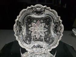 9 BOWL American Brilliant Period Cut Glass Crystal signed Libbey Flashy Rare