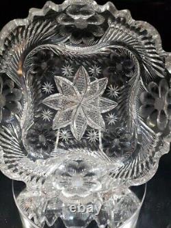 9 BOWL American Brilliant Period Cut Glass Crystal signed Libbey Flashy Rare