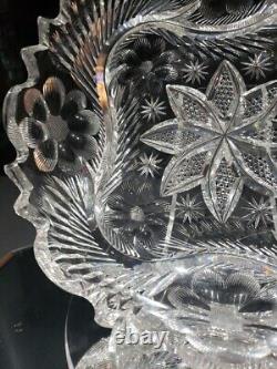 9 BOWL American Brilliant Period Cut Glass Crystal signed Libbey Flashy Rare