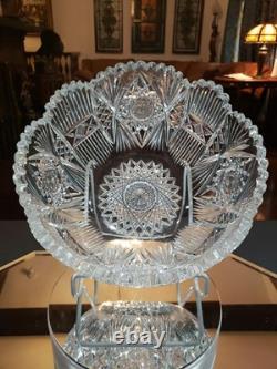 9 Bowl, American brilliant Period Cut glass Crystal J HOARE CO Signed Rare