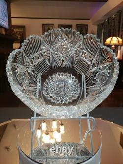 9 Bowl, American brilliant Period Cut glass Crystal J HOARE CO Signed Rare