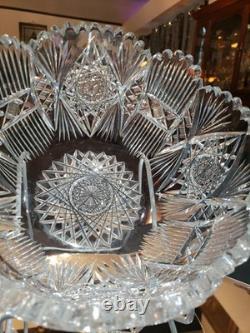 9 Bowl, American brilliant Period Cut glass Crystal J HOARE CO Signed Rare