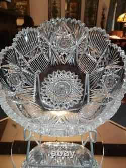 9 Bowl, American brilliant Period Cut glass Crystal J HOARE CO Signed Rare