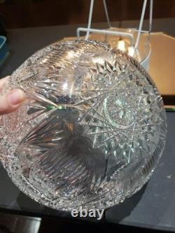 9 Bowl, American brilliant Period Cut glass Crystal J HOARE CO Signed Rare