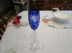9 Cobalt Blue Crystal Cut to Clear Champagne Flutes Glasses 10 5/8 Godinger