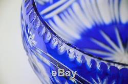 9 Cut to Clear Cobalt Blue Crystal Glass Serving Bowl Bohemian Czechoslovakian