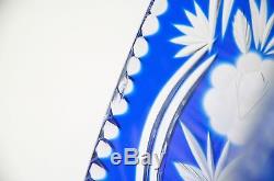 9 Cut to Clear Cobalt Blue Crystal Glass Serving Bowl Bohemian Czechoslovakian