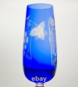 9 Flashed Cut Crystal Bohemian Cobalt Blue Fluted Champagne Glasses 8 5/8 8oz