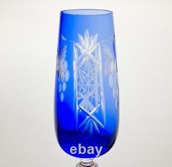 9 Flashed Cut Crystal Bohemian Cobalt Blue Fluted Champagne Glasses 8 5/8 8oz