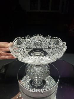 9 WIDE Compote Footed Bowl American Brilliant Period Cut Glass Crystal very nic 9 WIDE Compote Footed Bowl American Brilliant Period Cut Glass Crystal very nic