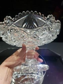 9 WIDE Compote Footed Bowl American Brilliant Period Cut Glass Crystal very nic 9 WIDE Compote Footed Bowl American Brilliant Period Cut Glass Crystal very nic