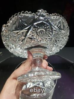 9 WIDE Compote Footed Bowl American Brilliant Period Cut Glass Crystal very nic 9 WIDE Compote Footed Bowl American Brilliant Period Cut Glass Crystal very nic