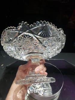 9 WIDE Compote Footed Bowl American Brilliant Period Cut Glass Crystal very nic 9 WIDE Compote Footed Bowl American Brilliant Period Cut Glass Crystal very nic