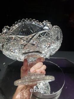 9 WIDE Compote Footed Bowl American Brilliant Period Cut Glass Crystal very nic 9 WIDE Compote Footed Bowl American Brilliant Period Cut Glass Crystal very nic