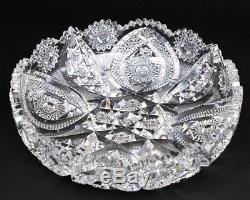 ABP American Brilliant Cut Crystal Serving Bowl Dish Clear Glass Hobstar 10 W
