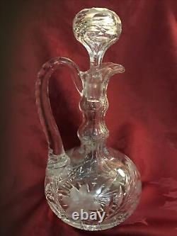 ABP American Brilliant Cut Crystal Whiskey Decanter 12 Flowers Fern Leaves