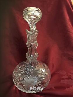 ABP American Brilliant Cut Crystal Whiskey Decanter 12 Flowers Fern Leaves