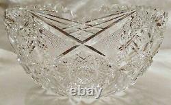 ABP American Brilliant Cut Glass CLARK GENOA Punch Bowl RARE MASSIVE 14 Signed