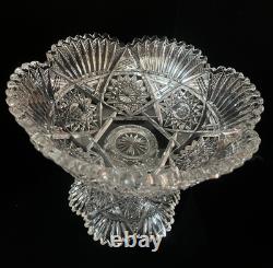 ABP American Brilliant Cut Glass Crystal Pedestal Bowl Centerpiece Large 12