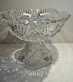 ABP American Brilliant Cut Glass Crystal Pedestal Bowl Centerpiece Large 12